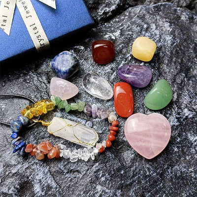 Chakra Healing Pendant Bracelet Crystal Set