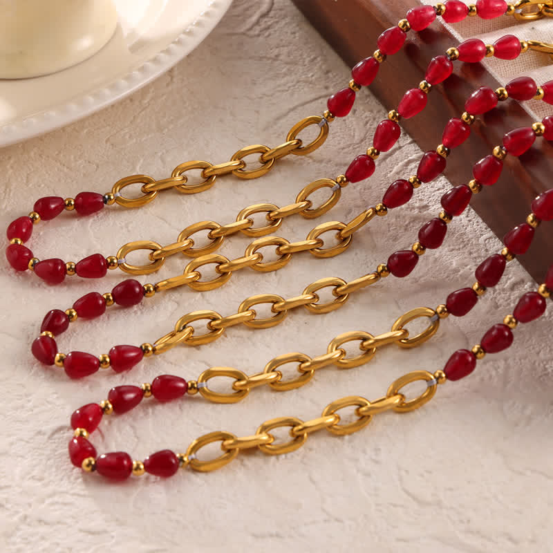 Olivenorma Natural Red Agate Necklace Titanium Steel Jewelry Set