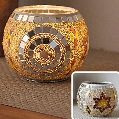 Olivenorma European Retro Glass Mosaic Candle Holder