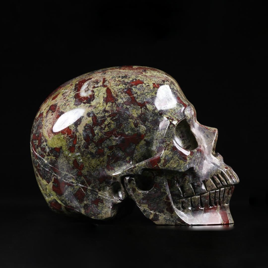 Olivenorma Dragon Blood Stone Jasper Skull Decoration