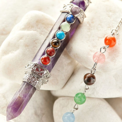 Olivenorma Chakra Crystal Hexagonal Column Pendulum