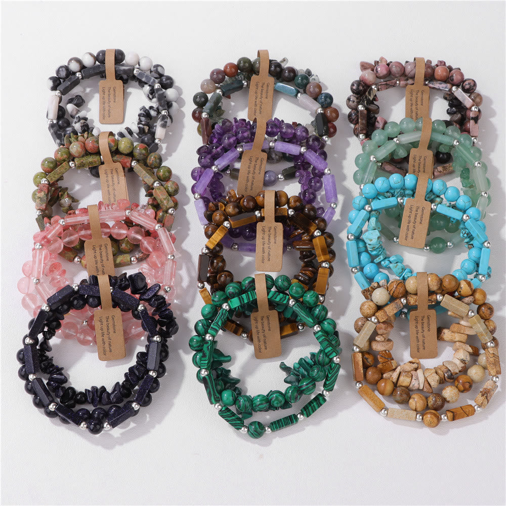 Olivenorma Natural Stone Irregular Three Layer Bracelet Set