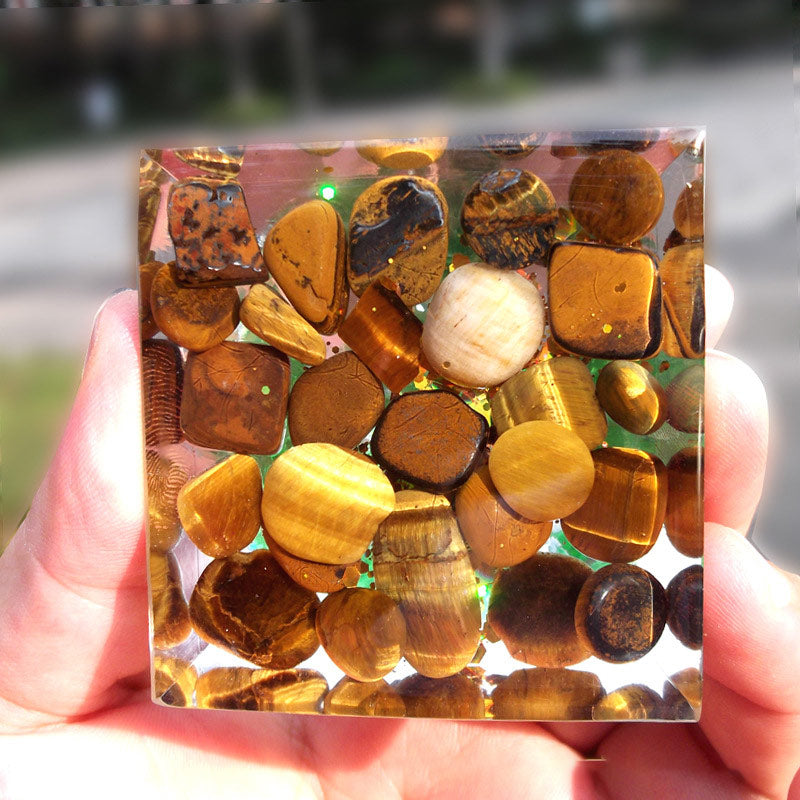 Olivenorma Tiger Eye with Peridot Tree Of Life Healing Orgone Pyramid