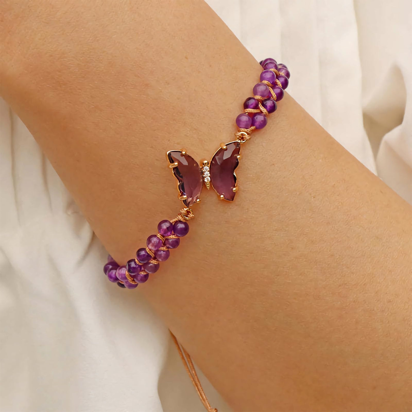 Olivenorma Healing Crystal Butterfly Adjustable Braided Rope Bracelet