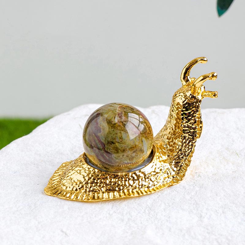 Olivenorma Natural Crystal Ball Holder Small Snail Gemstone Decoration