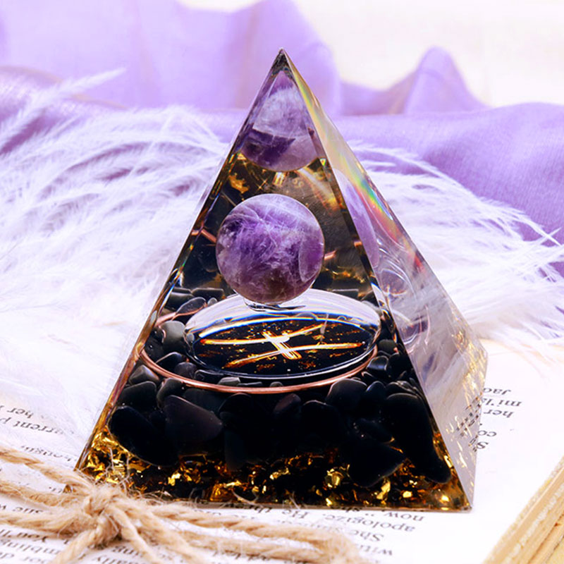 Olivenorma Amethyst Sphere With Obsidian Zodiac Pisces Orgone Pyramid