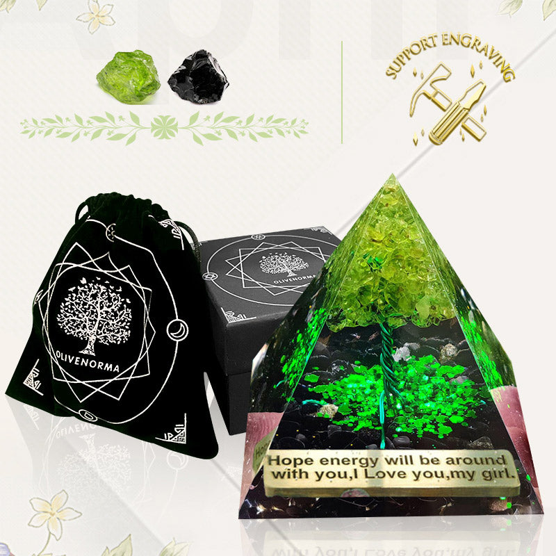 Olivenorma Obsidian with Peridot Lucky Orgone Pyramid