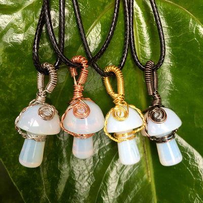 Olivenorma Hand Wound Natural Crystal Mushroom Necklace