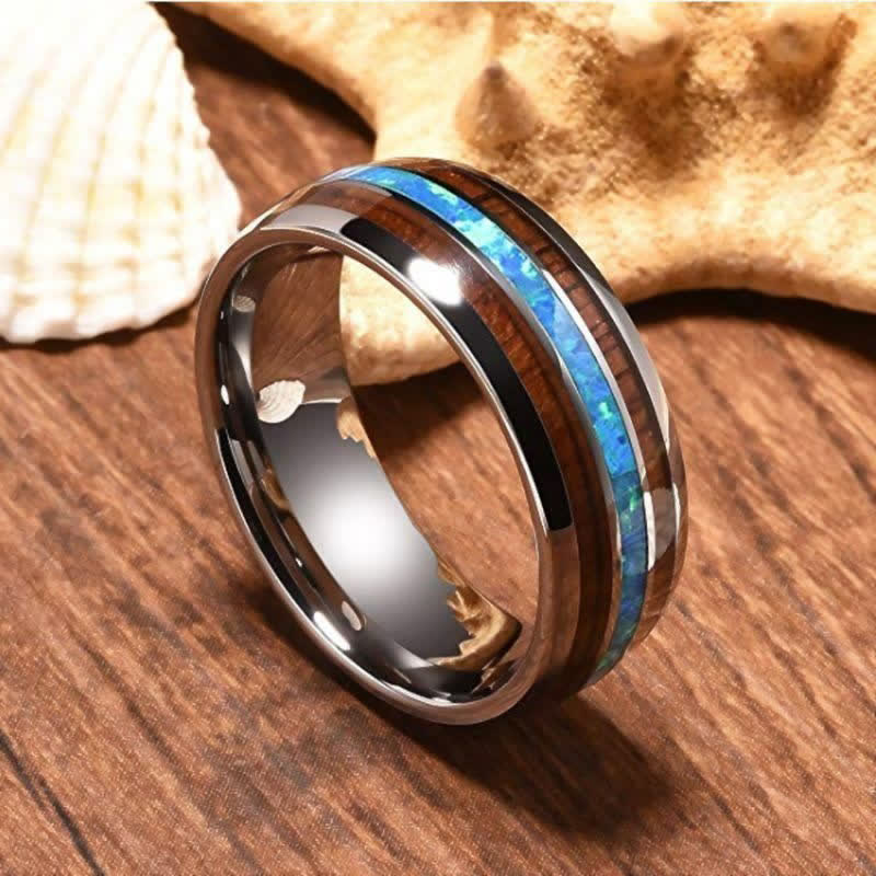 Olivenorma Koa Wood and Abalone Shell Tungsten Carbide Ring