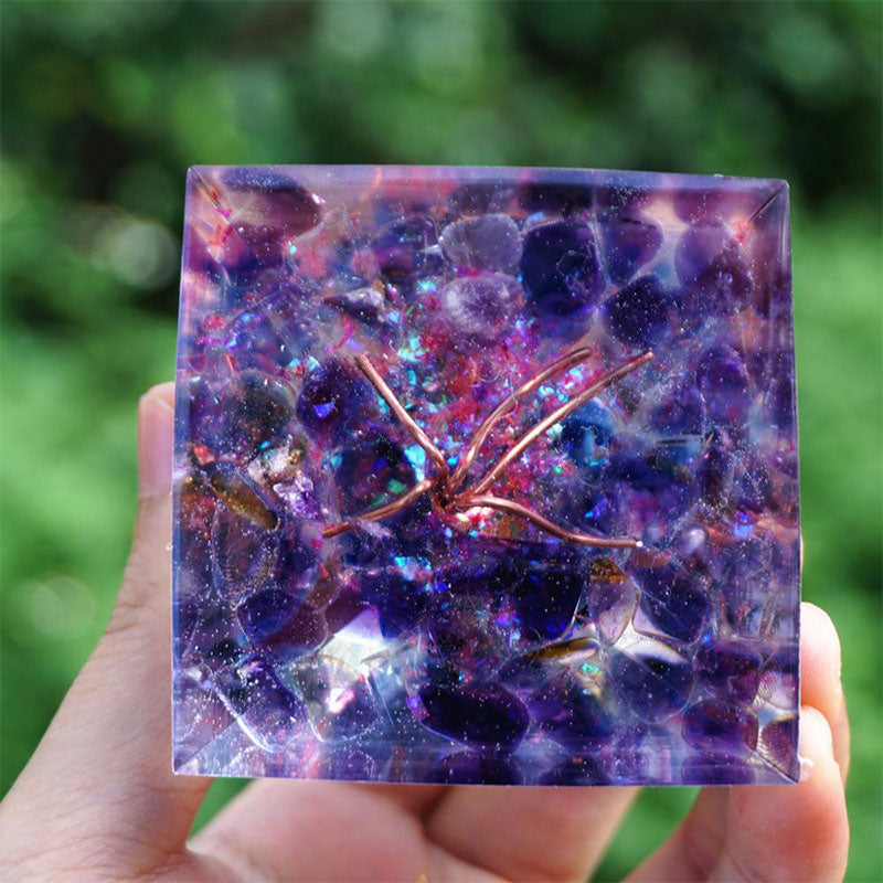 Olivenorma Tree of Life Kyanite With Amethyst Crystal  Orgone Pyramid