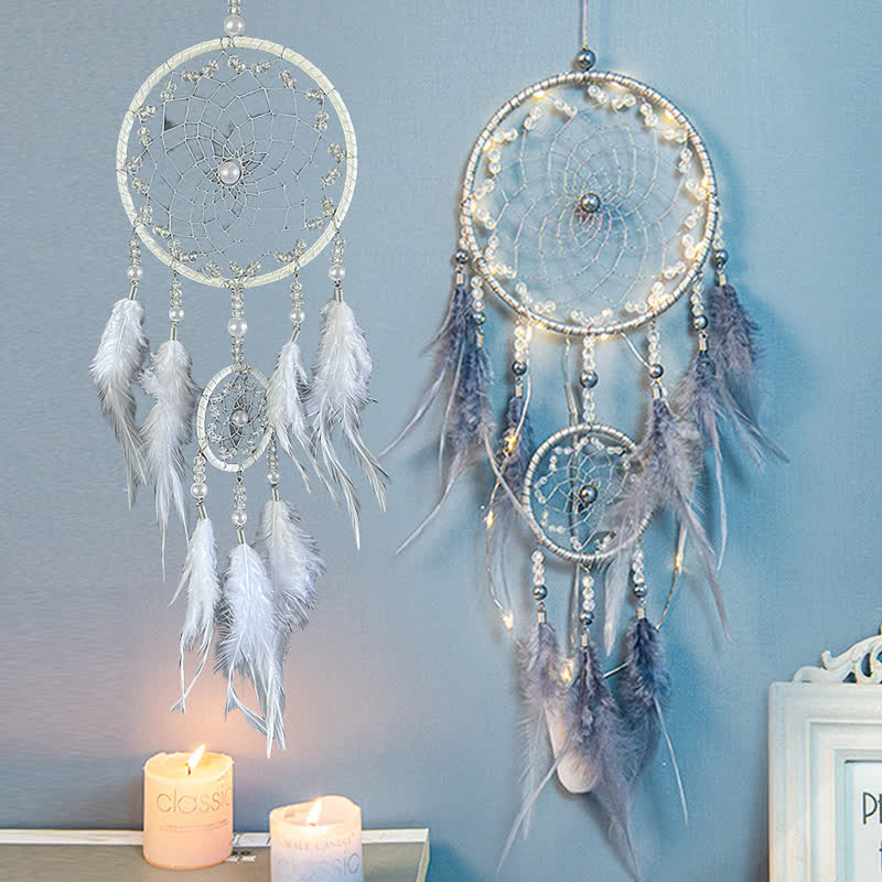 Blue Feather Pearl Wind Chime Dream Catcher