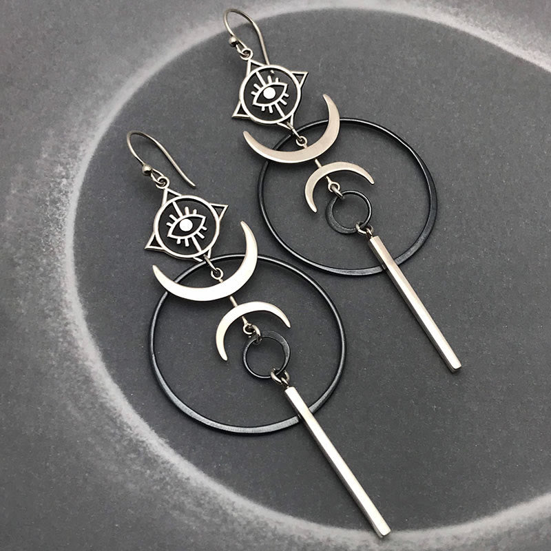 Olivenorma Geometric Round Crescent Evil Eye Witch Long Earrings