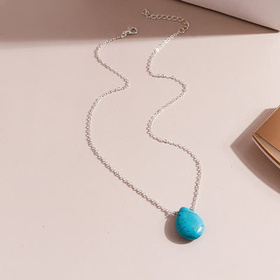 Olivenorma Turquoise Drop Shape Pendant Simple Collarbone Necklace