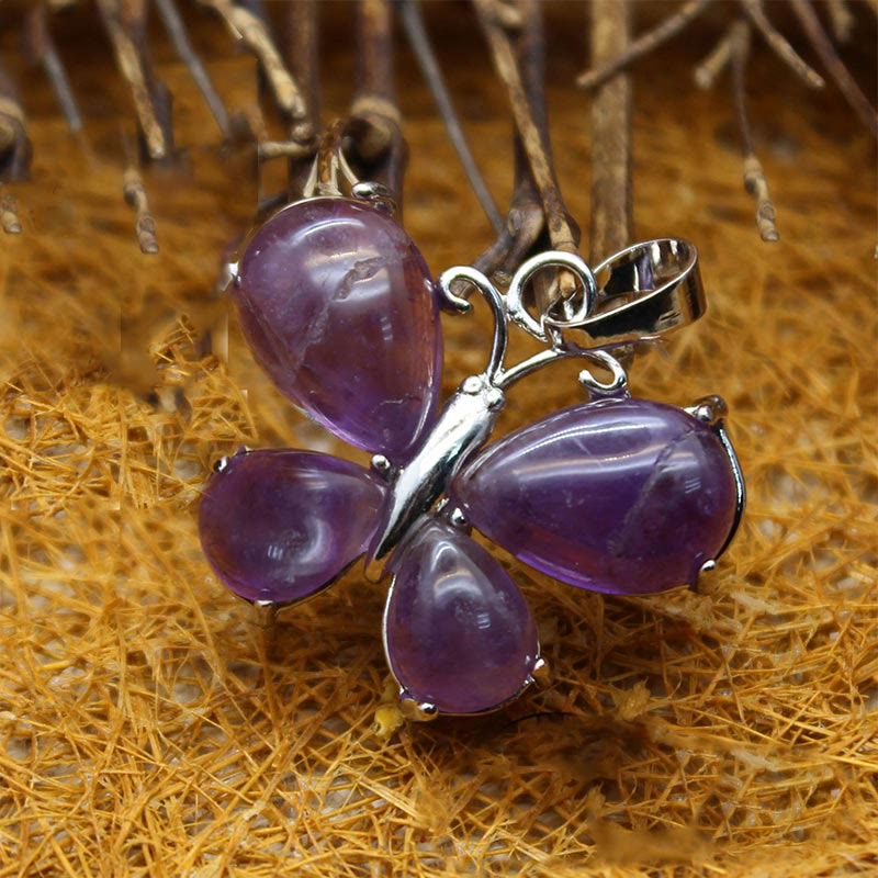 Olivenorma Natural Crystal Gemstone Butterfly Necklace