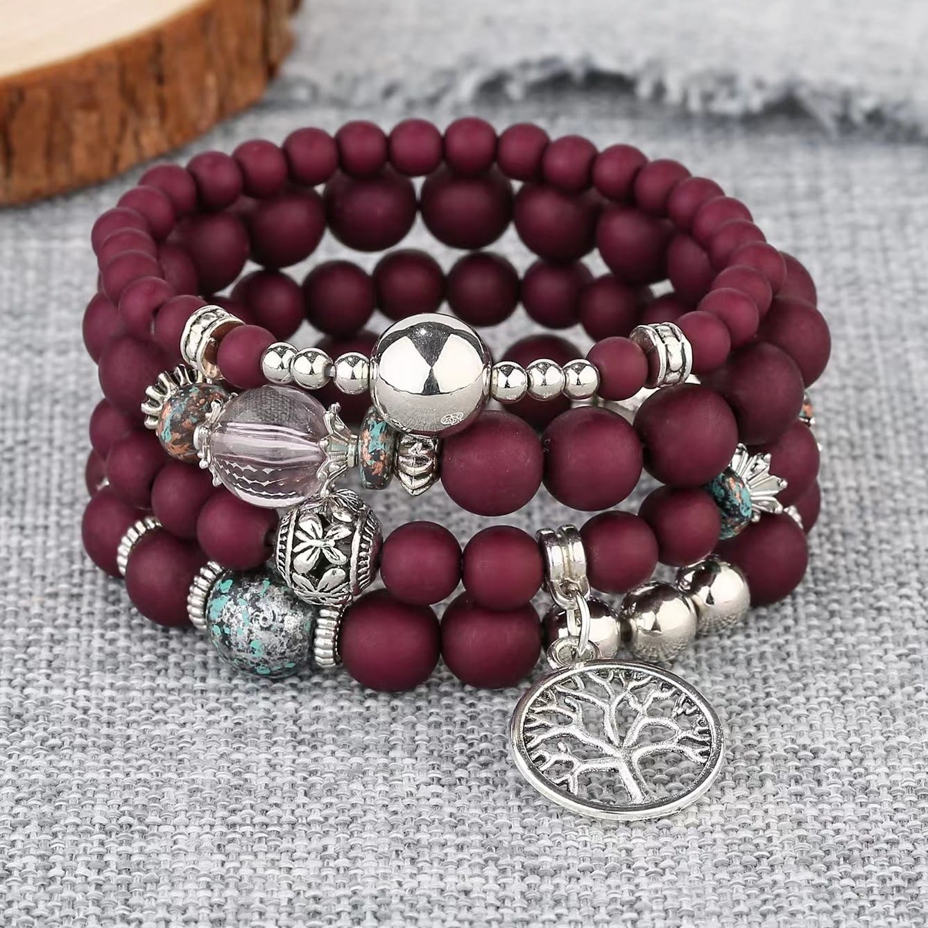 Olivenorma Bohemia Tree Of Life Beaded Bracelet Set