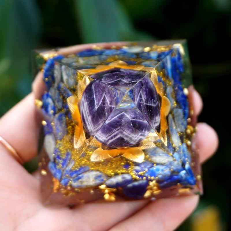Olivenorma Positive Lotus Amethyst Sphere Orgone Pyramid