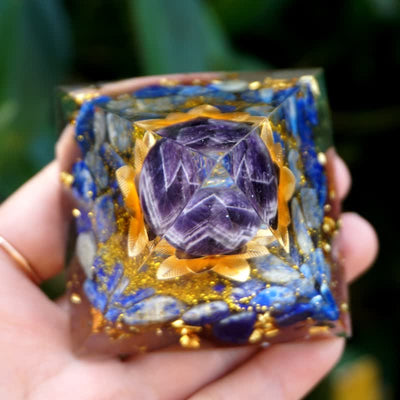Olivenorma Positive Lotus Amethyst Sphere Orgone Pyramid