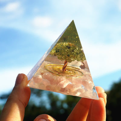 Olivenorma Rose Quartz Peridot Tree Of Life Orgone Pyramid