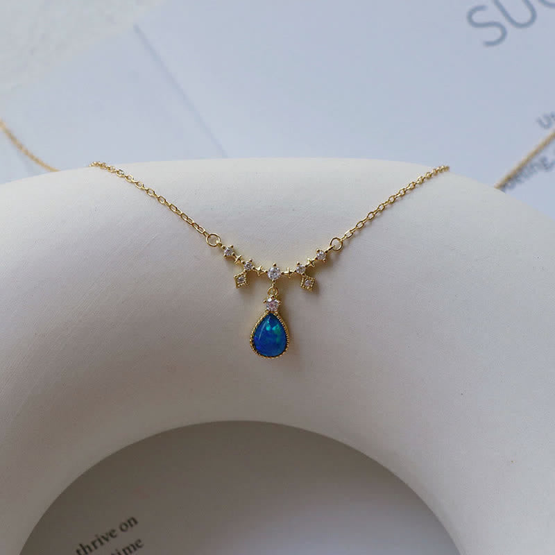 Olivenorma Blue Opa White Zircon Water Drop Pendant Necklace