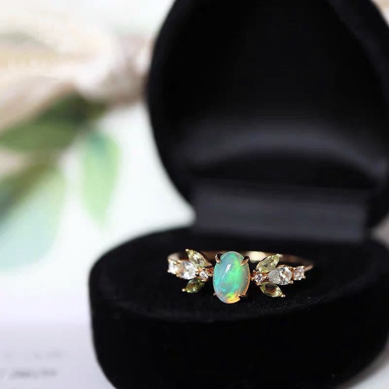 Olivenorma Delicate Opal Leaf Zircon Gold Ring