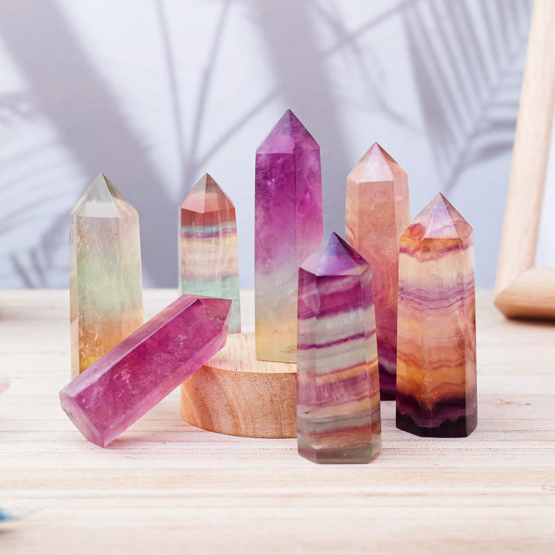 Olivenorma Natural Rainbow Fluorite Hexagonal Pillars Crystal Wands