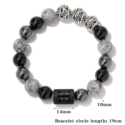 Olivenorma Obsidian Grey Jasper Hematite Beaded Zodiac Bracelet