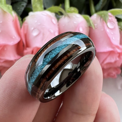 Olivenorma Wood Turquoise 8mm Tungsten Carbide Polished Ring