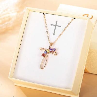 Olivenorma Personalized 1-7 Birthstone Cross Pendant Necklace