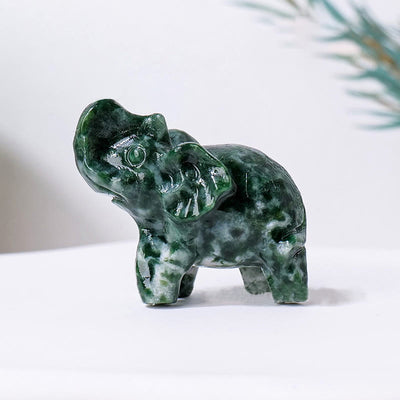 Olivenorma Natural Crystal Elephant Carving Ornament Gemstone Decoration - Green Jade - image 12