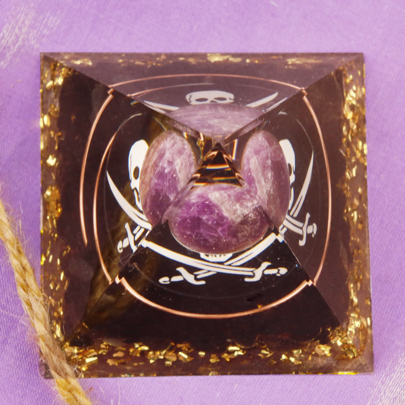 Olivenorma Amethyst Obsidian Skull Symbol Orgone Pyramid