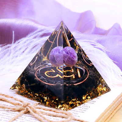 Olivenorma Amethyst Sphere With Obsidian Zodiac Libra Orgone Pyramid