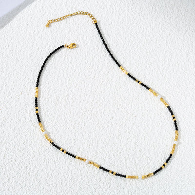 Olivenorma Black Obsidian Beaded Clavicle Necklace