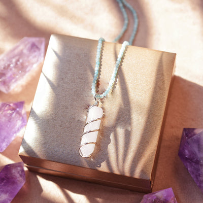 Olivenorma Natural Rough Stone Crystal Column Pendulum Necklace