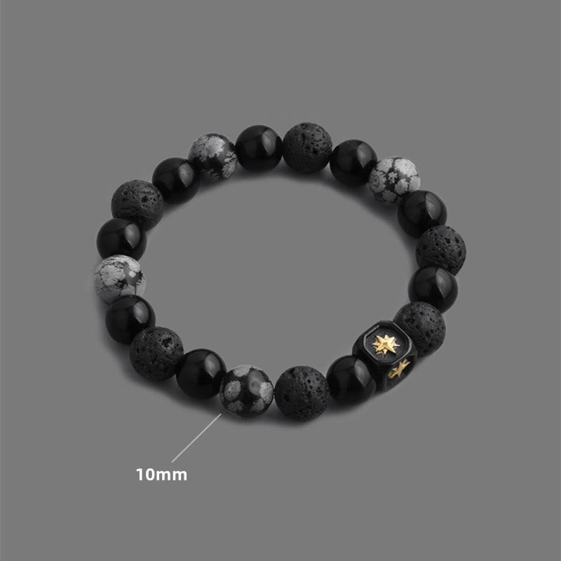 Olivenorma Black Onyx Snowflake Obsidian Lava Stone Beaded Men's Bracelet