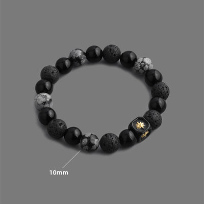 Olivenorma Black Onyx Snowflake Obsidian Lava Stone Beaded Men's Bracelet