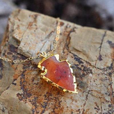 Carnelian Leaf Shape Gold Edged Crystal Necklace