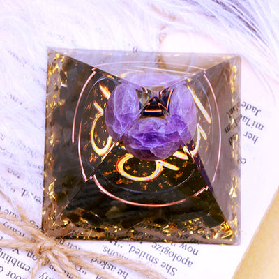 Olivenorma Amethyst Sphere With Obsidian Zodiac Libra Orgone Pyramid