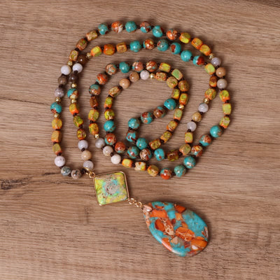 Olivenorma Natural Drop Shape Oyster Turquoise Mala Necklace