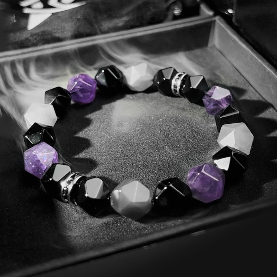 Olivenorma Men Geometric Facets Amethyst Cloud Quartz Beads Bracelet