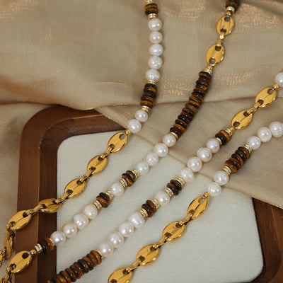 Olivenorma Natural Tiger Eye Freshwater Pearl Jewelry Set