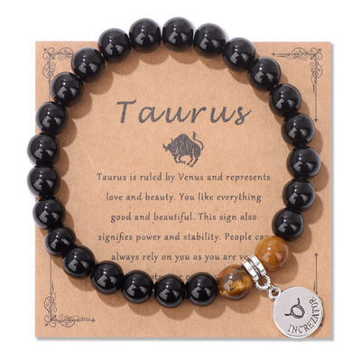 Olivenorma Obsidian Tiger Eye Beaded Zodiac Pendant Bracelet