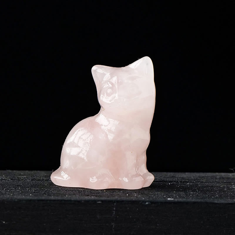 Olivenorma Natural Crystal Lucky Cat Carved Gemstone Decoration