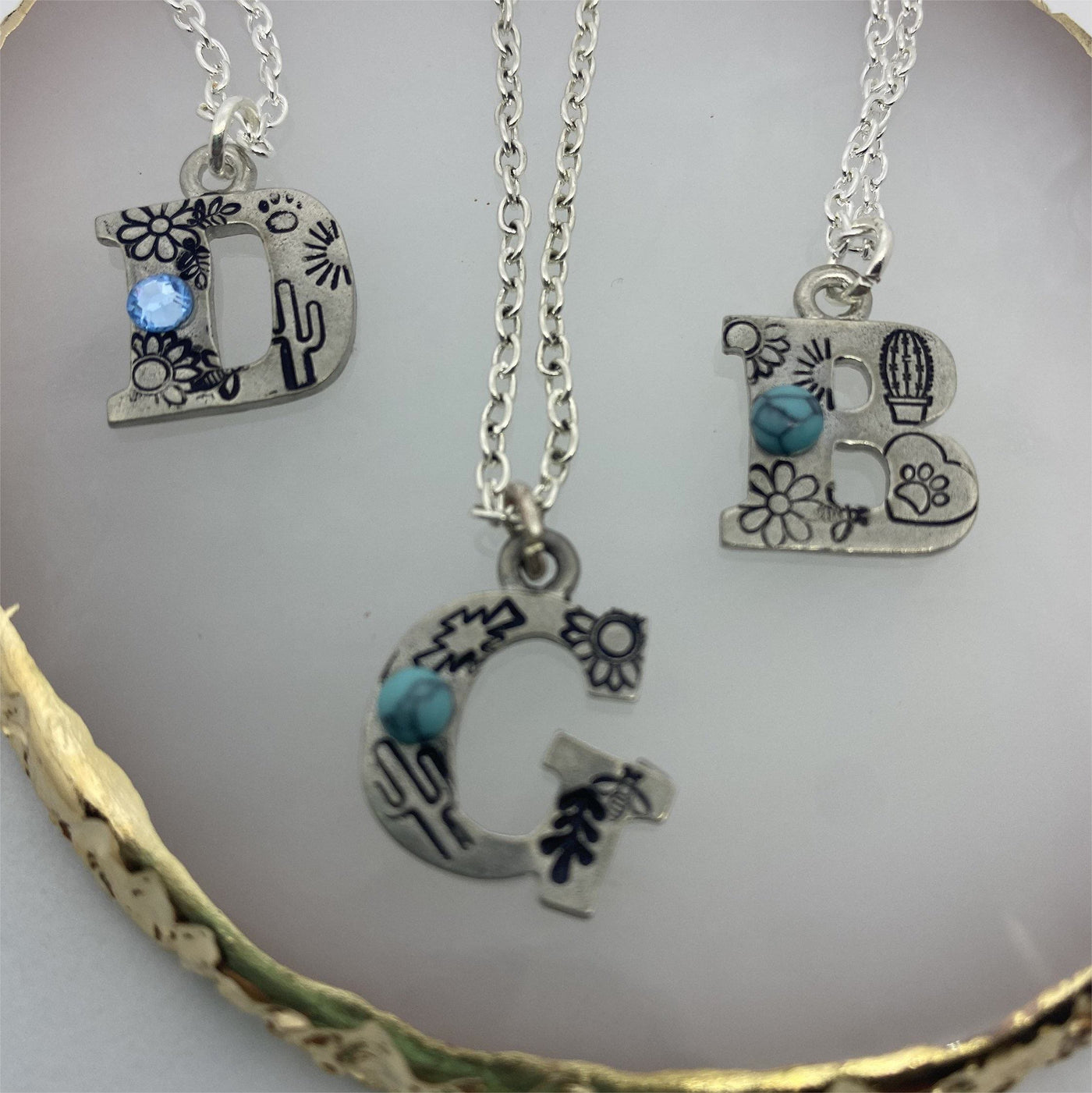 Olivenorma Natural Turquoise Stamped Initial Necklace