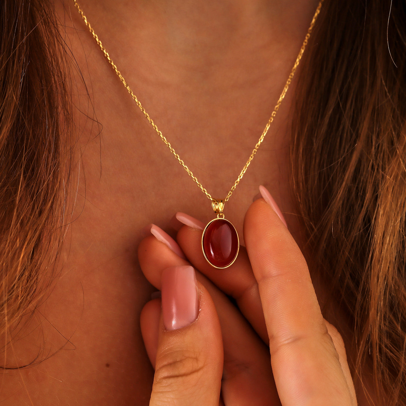 Olivenorma Red Agate S925 Sterling Silver Gold Plated Necklace