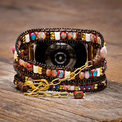 Olivenorma Crystal Beaded Brown Braided Samsung Strap Bracelet