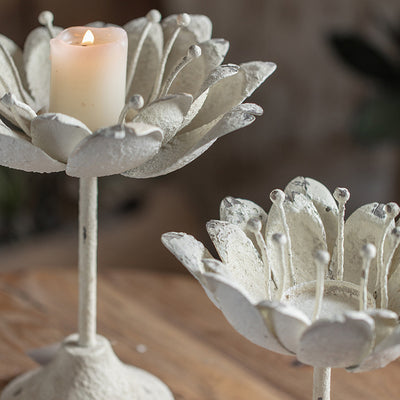 Olivenorma Carved Lotus Shaped Iron Candle Holder