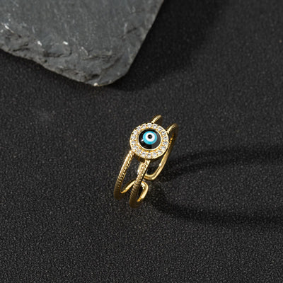 Olivenorma White Zircon Ring Evil Eye Adjustable Ring