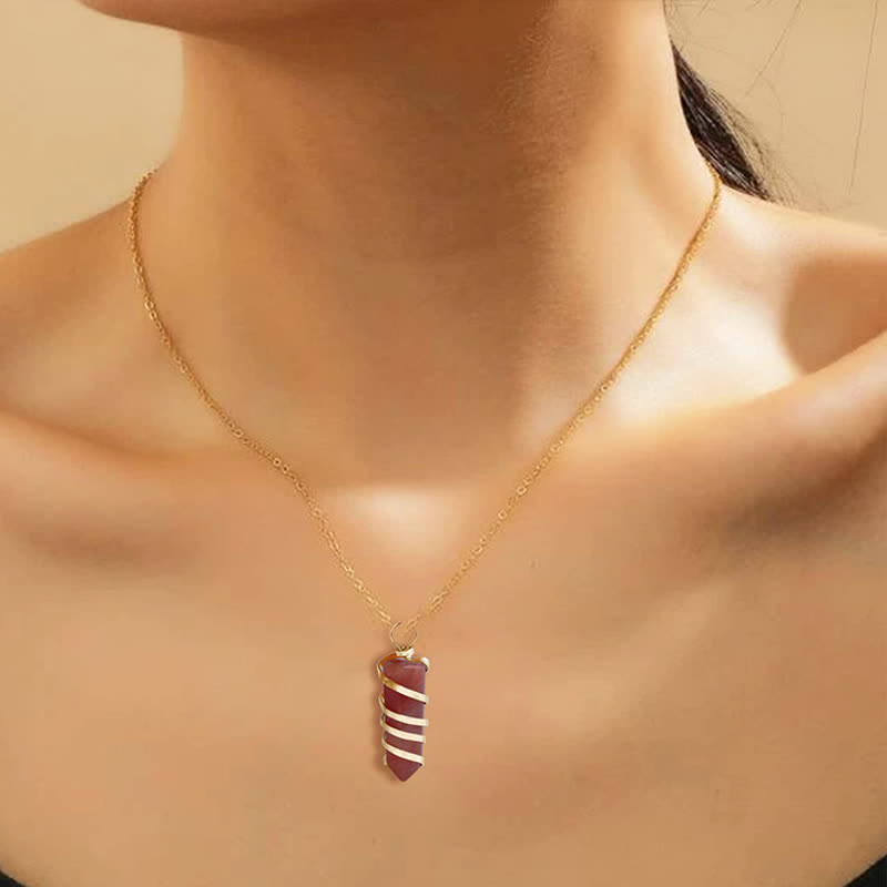 Olivenorma Carnelian Hexagonal Prism Bullet Head Crystal Necklace