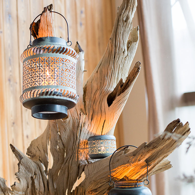 Olivenorma Distressed Iron Hollow Lantern Candle Holder