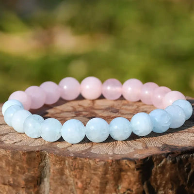 Olivenorma Natural Rose Quartz Aquamarine Beaded Elastic Bracelet